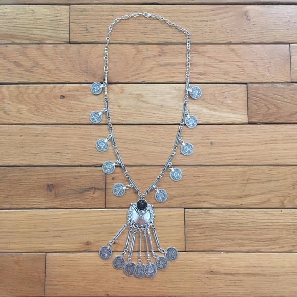 Coin Tassel Aged Silver Pendant Necklace - Picture 5 of 8